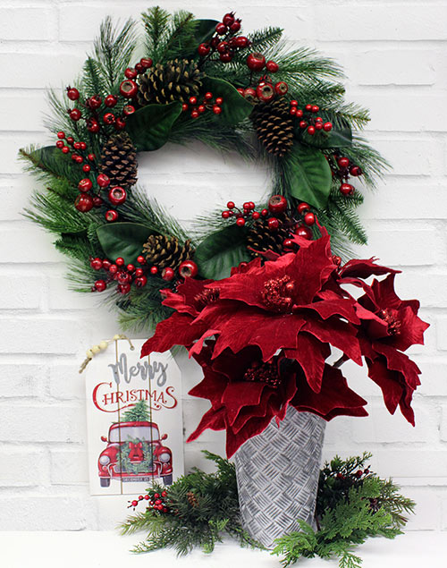 Christmas Wreath and Poinsettia