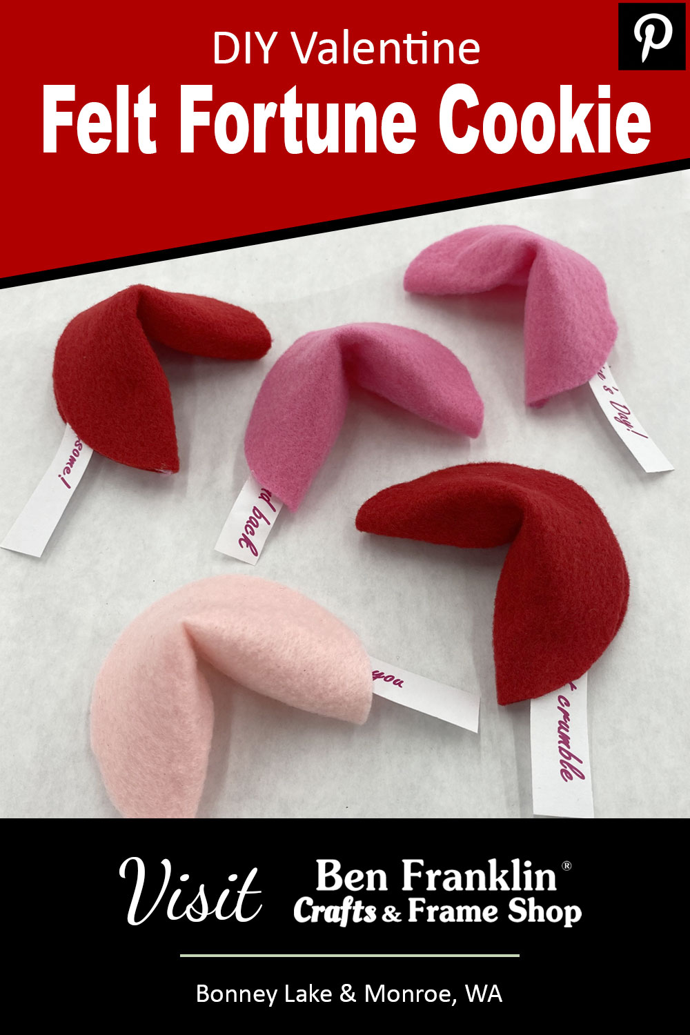 DIY Valentine Felt Fortune Cookie PIN