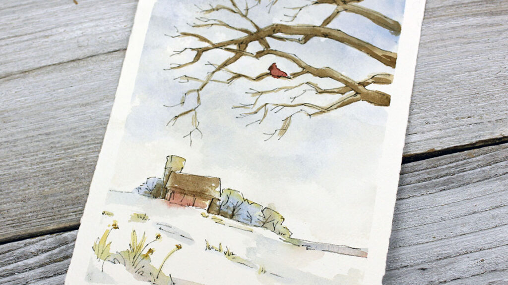 Watercolor Painting - Winter Farm