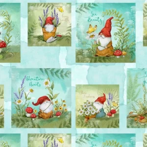 Savor the Gnoment fabric panel designed by Susan Winget for Wilmington Prints