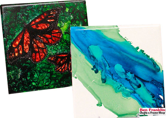 How to use Alcohol Inks to create art on ceramic tiles