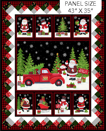 Santa's Tree Farm fabric panel by Deborah Edwards for Northcott