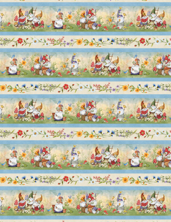 Gnome and Garden fabric by Susan Winget for Wilmington Prints