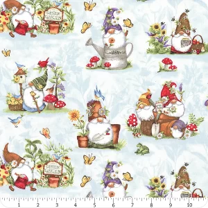 Gnome and Garden fabric by Susan Winget for Wilmington Prints