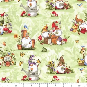 Gnome and Garden fabric by Susan Winget for Wilmington Prints