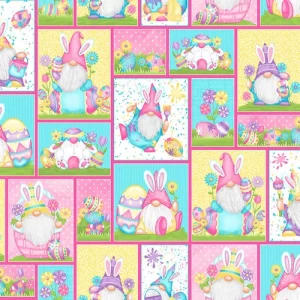 HOPPY EASTER GNOMIES fabric by Shelly Comiskey for Henry Glass Fabrics.