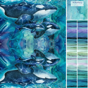 WHALE SONG fabric panel by Deborah Edwards and Melanie Samra with whale prints from Jody Bergsma for Northcott Fabrics