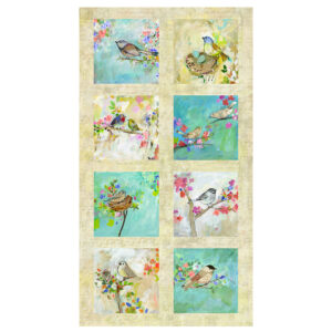 FEATHERED FRIENDS fabric panel by Sue Zipkin for Clothworks Fabric
