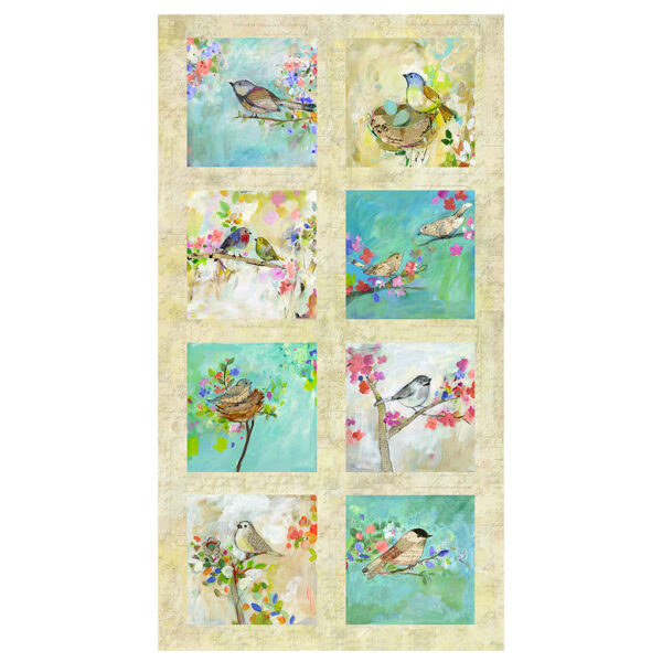 FEATHERED FRIENDS fabric panel by Sue Zipkin for Clothworks Fabric