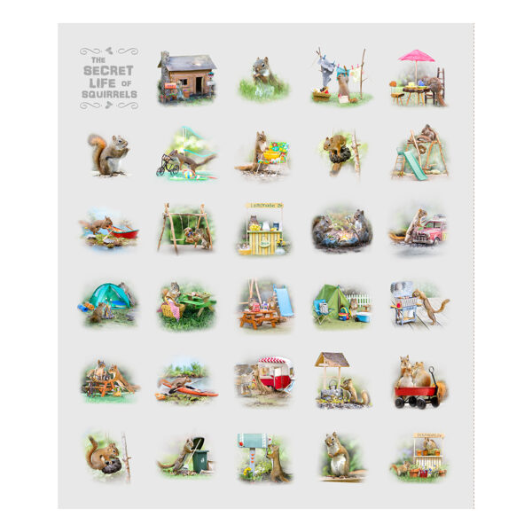 THE SECRET LIFE OF SQUIRRELS fabric penel by Nancy Rose for Clothworks