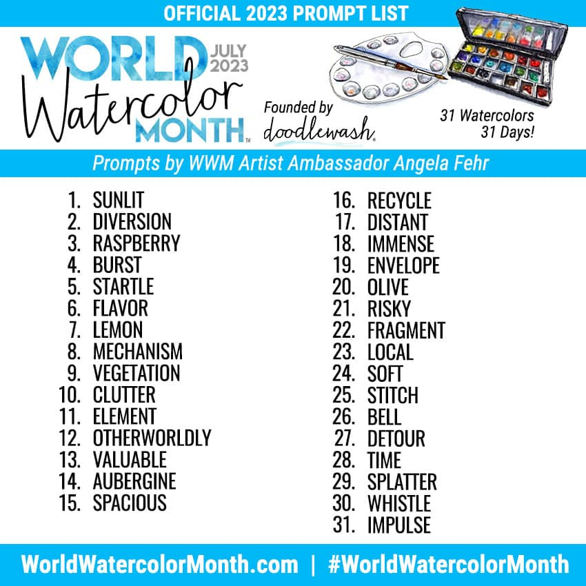 July World Watercolor Month Prompts for 2023