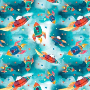 BLAST OFF! fabric by Silas M. Studio for Blank Quilting