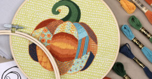 Pumpkin Embroidery Sampler using a variety of stitches