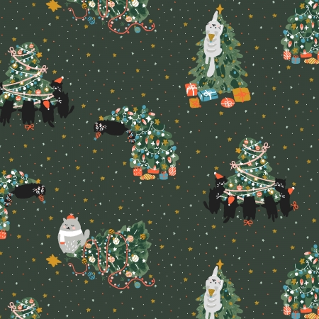 TWAS THE NIGHT BEFORE CATMAS fabric by Jessica Zhao for Cotton + Steel for RJR Fabrics