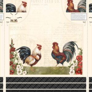 GARDEN GATE ROOSTERS fabric panel by Susan Winget for Wilmington Prints