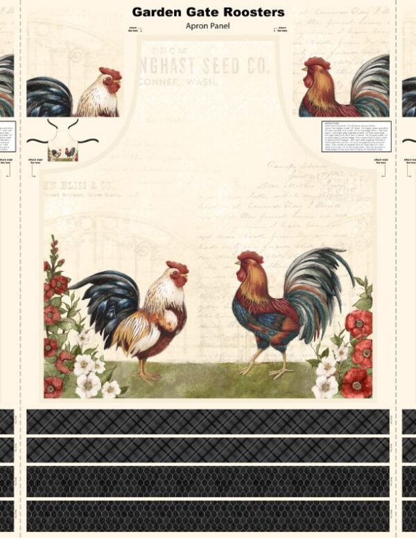 GARDEN GATE ROOSTERS fabric panel by Susan Winget for Wilmington Prints