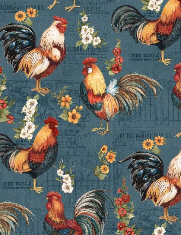 GARDEN GATE ROOSTERS fabric by Susan Winget for Wilmington Prints