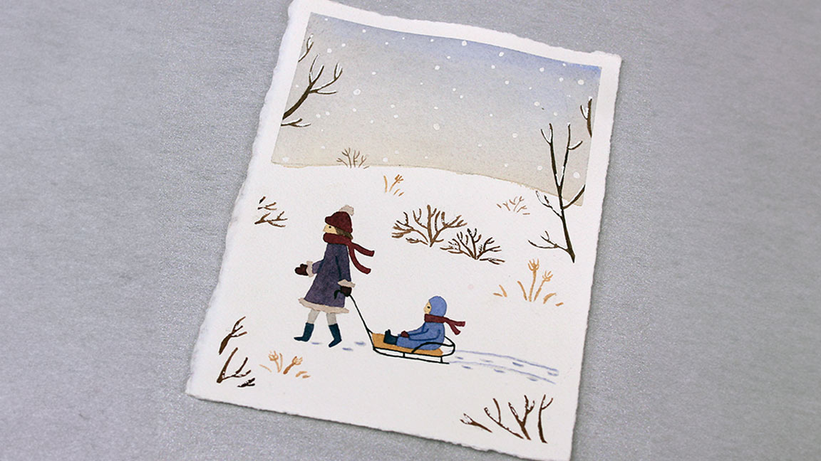 Watercolor Class: Sledding