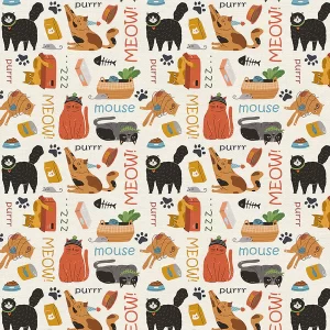 HERE KITTY KITTY fabric by Paintbrush Studio Fabrics