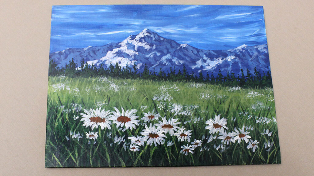 Acrylic Painting Class: Mountain & Flowers