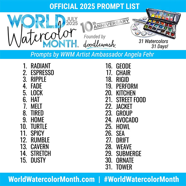 World Watercolor Painting Month 2025 - daily prompts