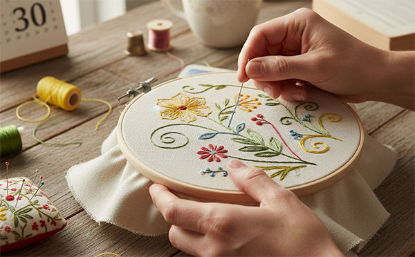 Working on an embroidery project