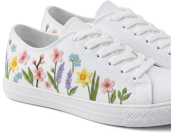 Embroidery on canvas shoe