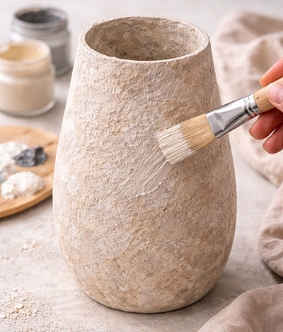 Dry brushing technique on DIY faux stone vase
