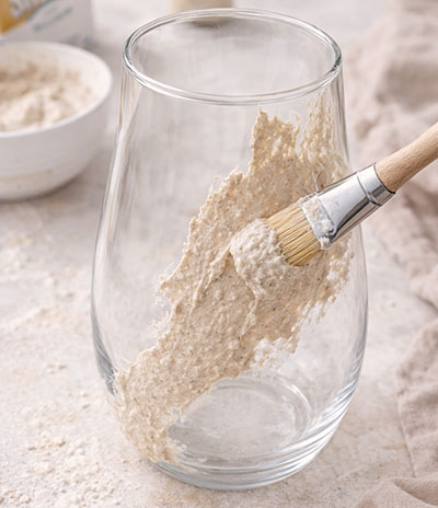 Applying faux stone mixture to glass vase