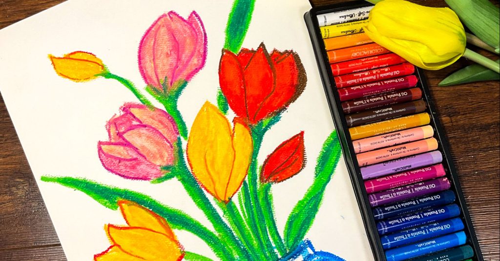 How to paint tulips with oil pastel