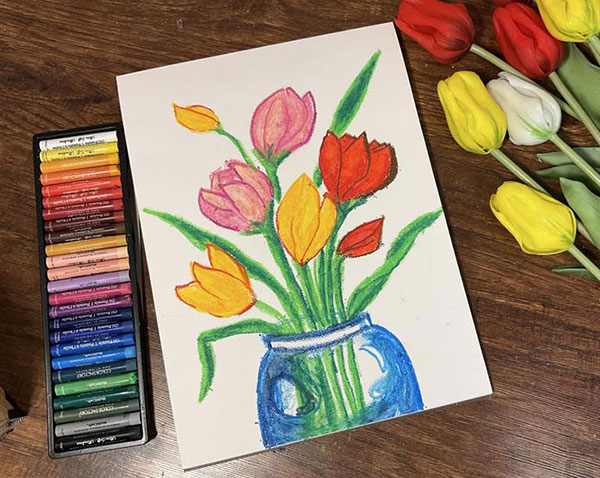 How to paint tulips with oil pastel - step 4