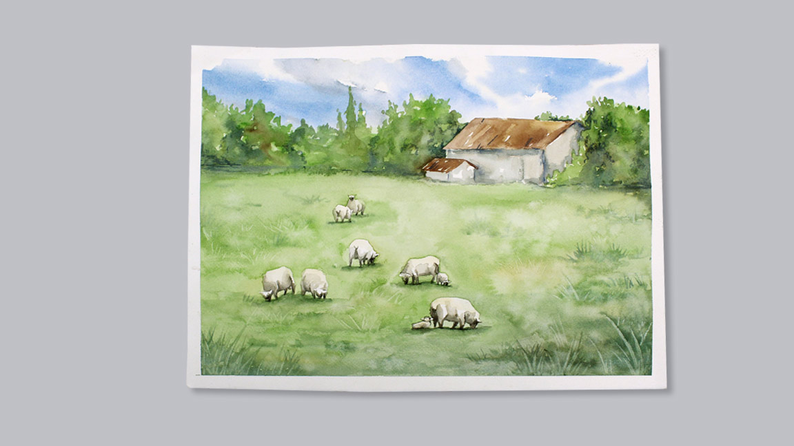 Watercolor Painting Class: Sheep Pasture