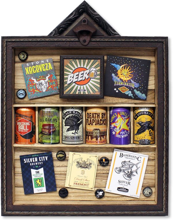 Custom Shadow Box with Beer Cans and Mementoes
