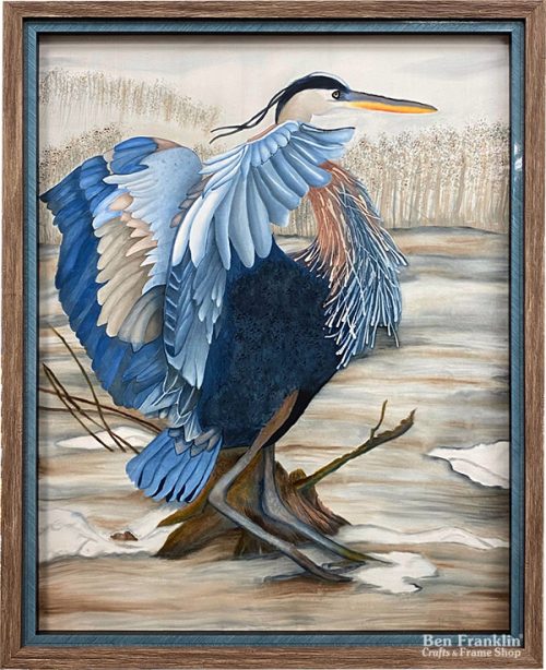 Custom Framed Heron Painting - Ben Franklin Frame Shop